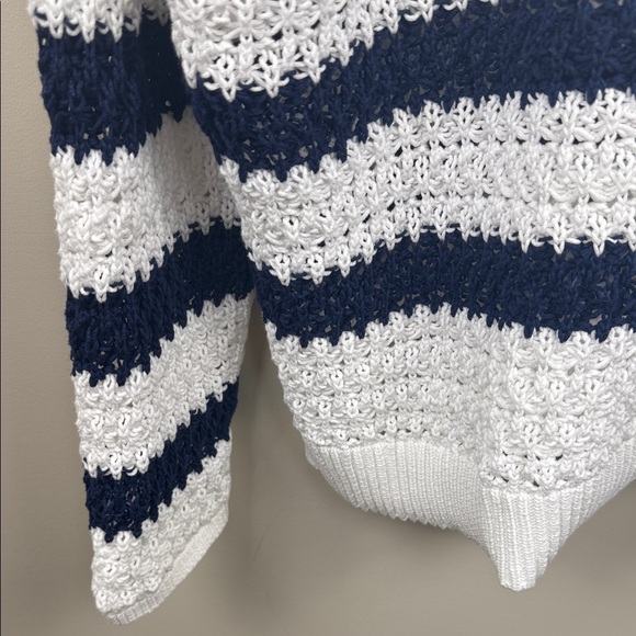 TALBOTS OPEN KNIT Striped Navy and White Women's Sweater with collar - Picture 11 of 14